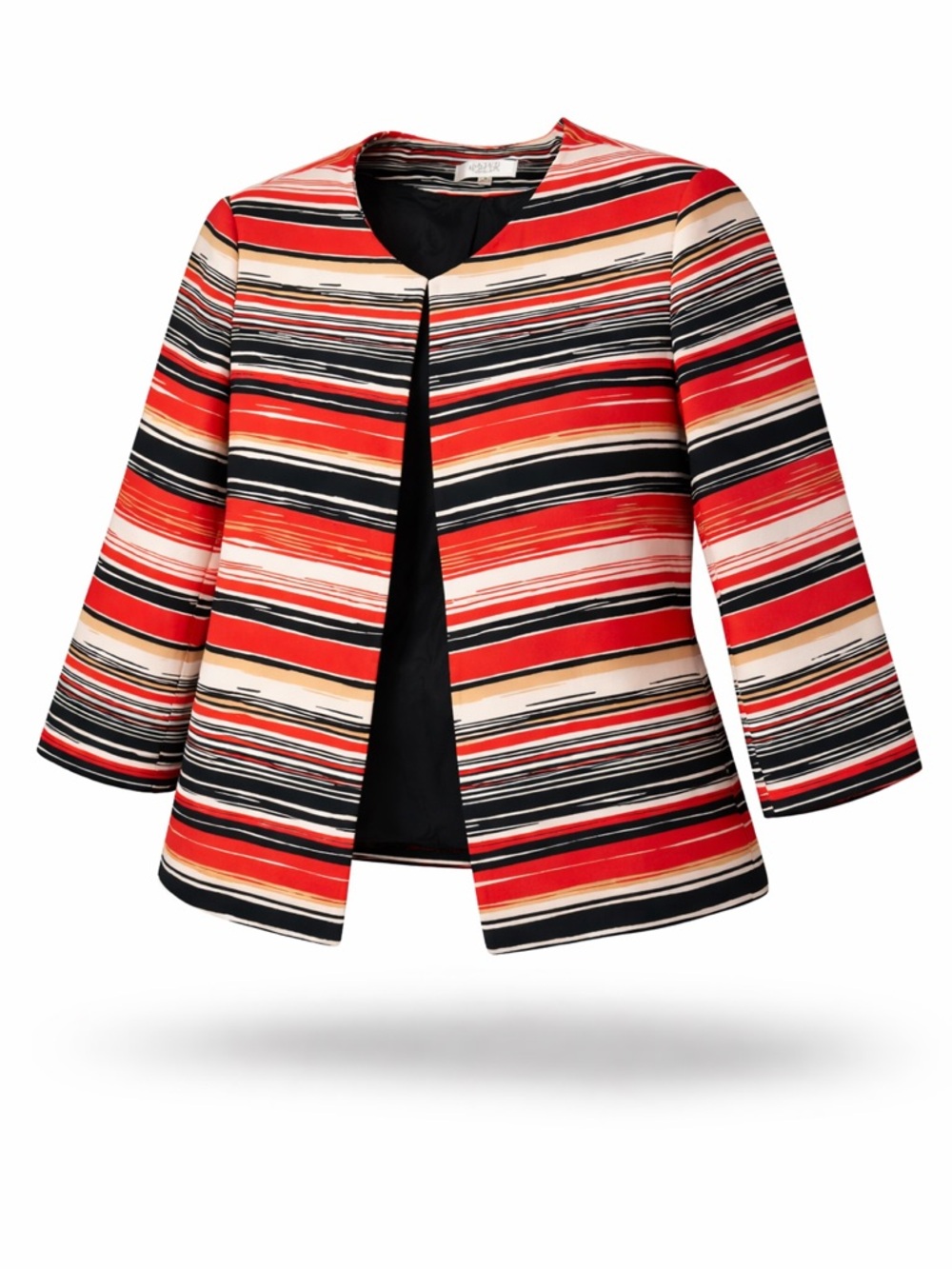 Kasper Striped Open-Front Jacket in Red, Black and Cream
